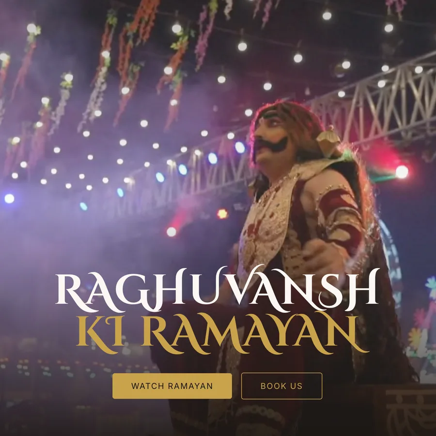 The Raghuvansh Ki Ramayan page: an actor in costume on a lit stage